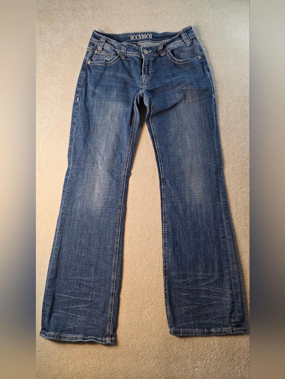 Rock & Roll Cowgirl Medium Wash Riding Jeans Low Rise Bootcut Womens 29x32
